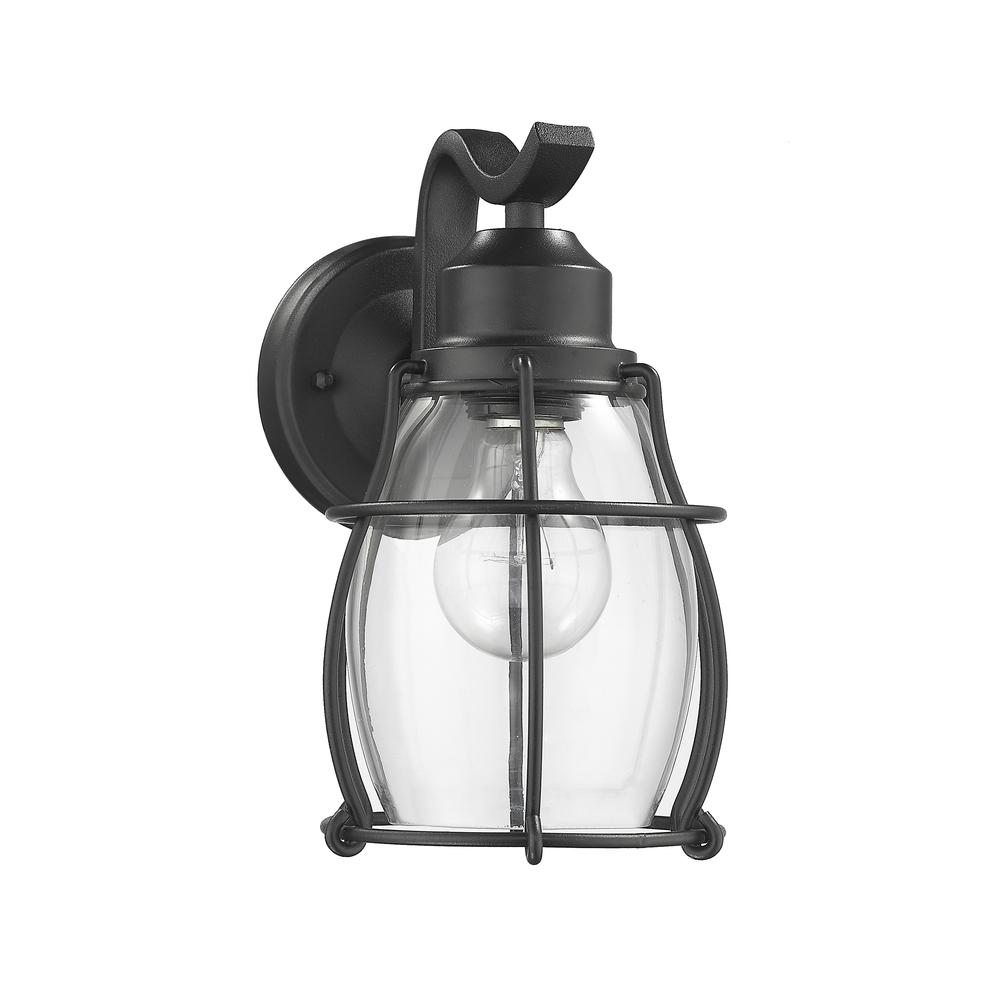CHARLOTTE Industrial 1 Light Textured Black Outdoor Wall Sconce 10" Tall