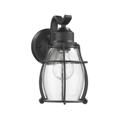 CHARLOTTE Industrial 1 Light Textured Black Outdoor Wall Sconce 10" Tall
