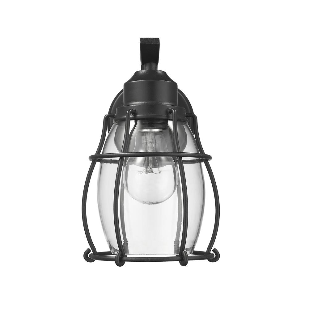 CHARLOTTE Industrial 1 Light Textured Black Outdoor Wall Sconce 10" Tall