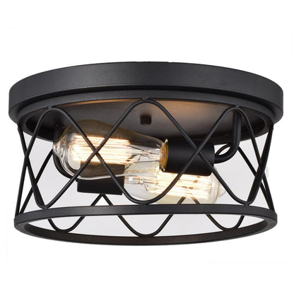 CHLOE Lighting IRONCLAD Industrial 2 Light Textured Black Ceiling Flush Fixture 12" Wide
