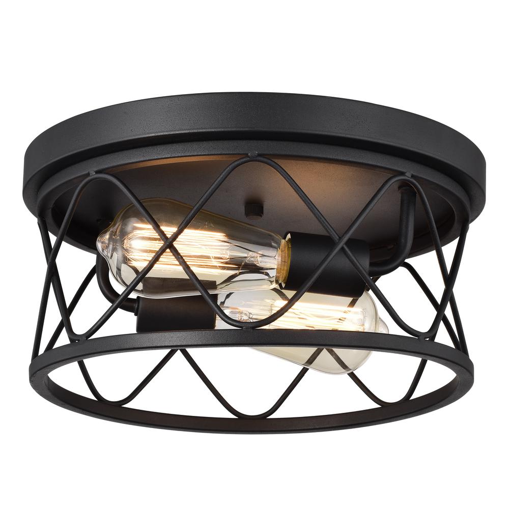 CHLOE Lighting IRONCLAD Industrial 2 Light Textured Black Ceiling Flush Fixture 12" Wide