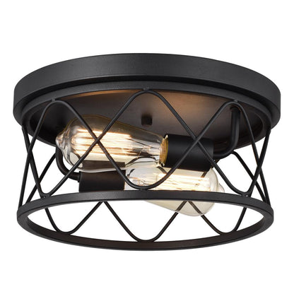 CHLOE Lighting IRONCLAD Industrial 2 Light Textured Black Ceiling Flush Fixture 12" Wide