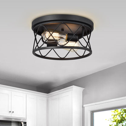 CHLOE Lighting IRONCLAD Industrial 2 Light Textured Black Ceiling Flush Fixture 12" Wide