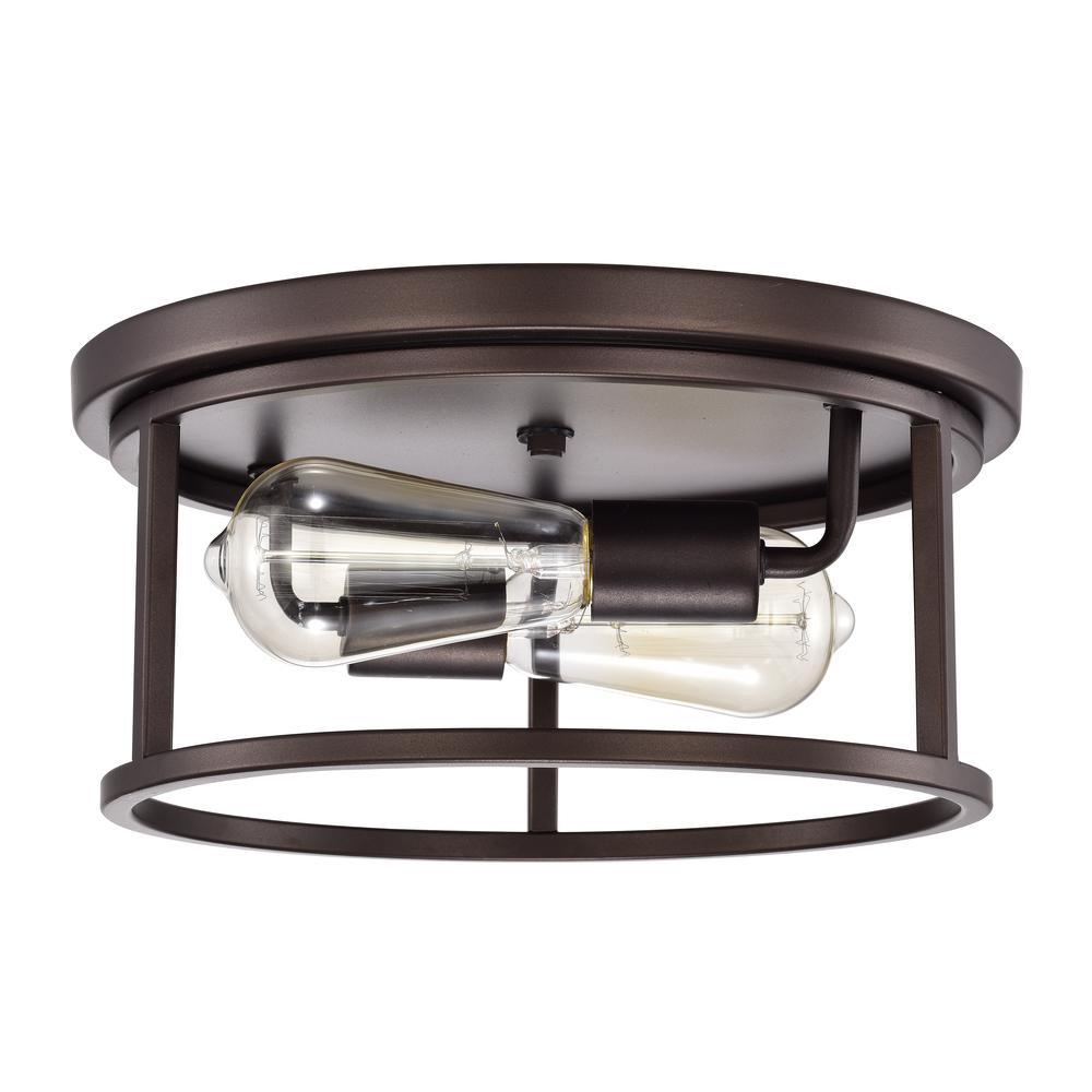 CHLOE Lighting IRONCLAD Industrial 2 Light Oil Rubbed Bronze Ceiling Flush Fixture 12" Wide