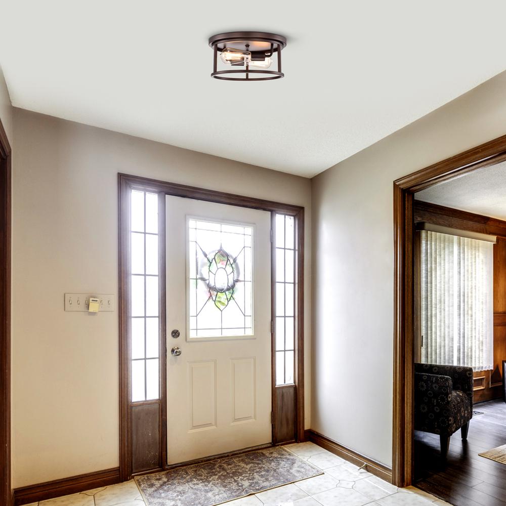 CHLOE Lighting IRONCLAD Industrial 2 Light Oil Rubbed Bronze Ceiling Flush Fixture 12" Wide