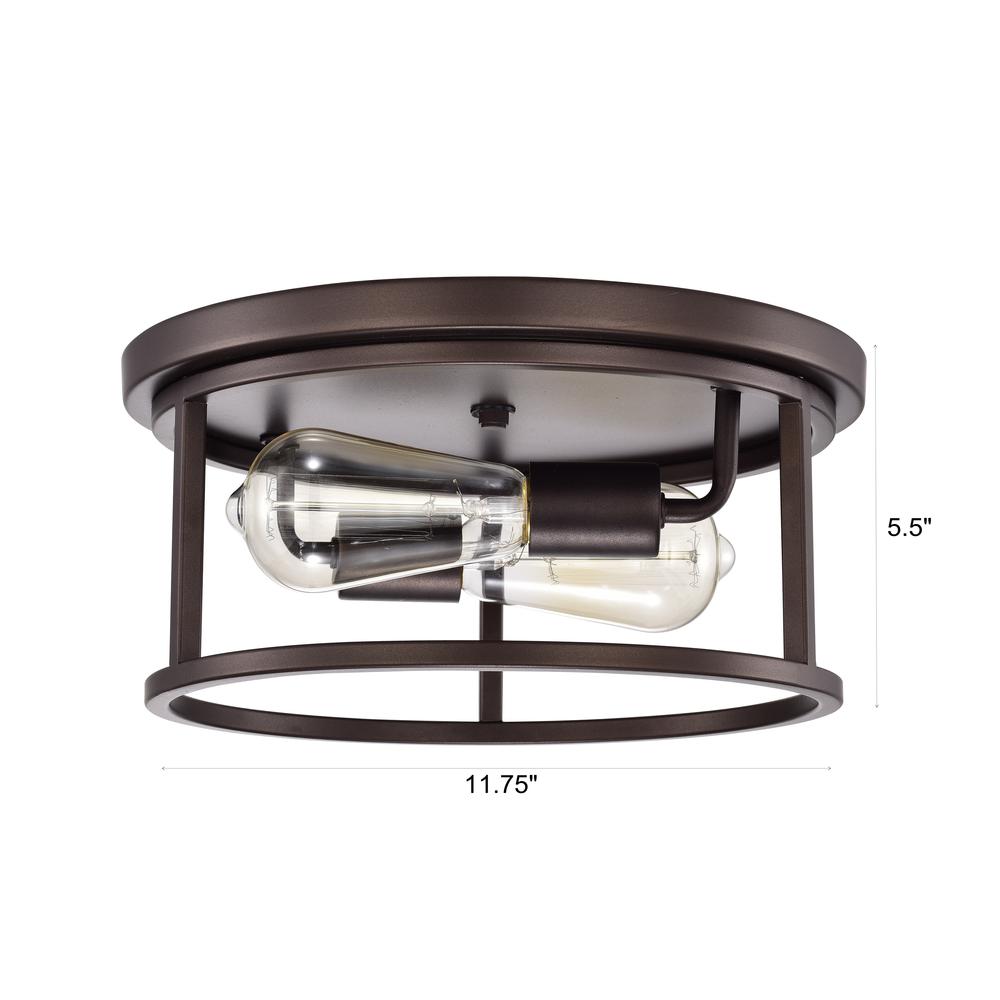 CHLOE Lighting IRONCLAD Industrial 2 Light Oil Rubbed Bronze Ceiling Flush Fixture 12" Wide