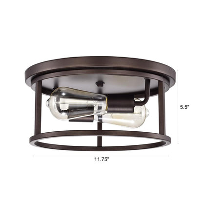 CHLOE Lighting IRONCLAD Industrial 2 Light Oil Rubbed Bronze Ceiling Flush Fixture 12" Wide