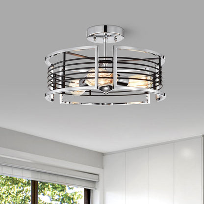 CHLOE Lighting IRONCLAD Industrial 3 Light Chrome Semi-Flush Ceiling Fixture 15" Wide