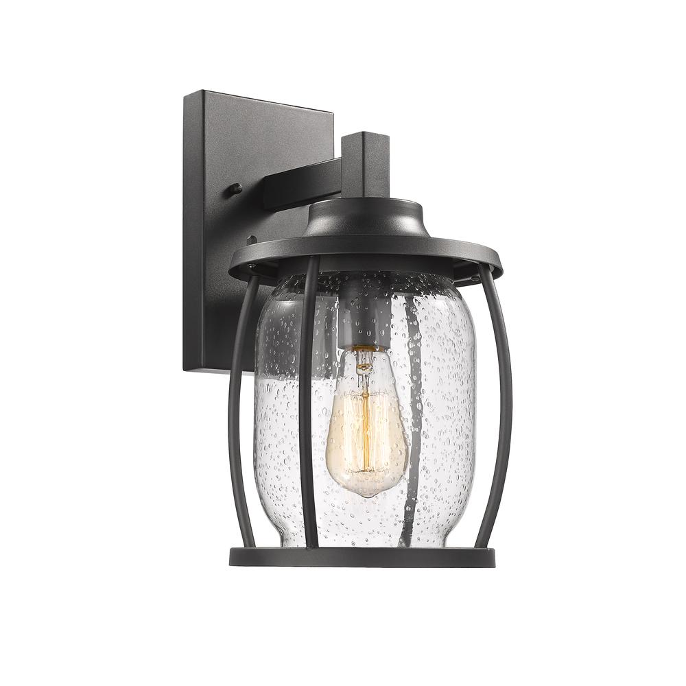 JACKSON Transitional 1 Light Textured Black Outdoor Wall Sconce 14" Tall