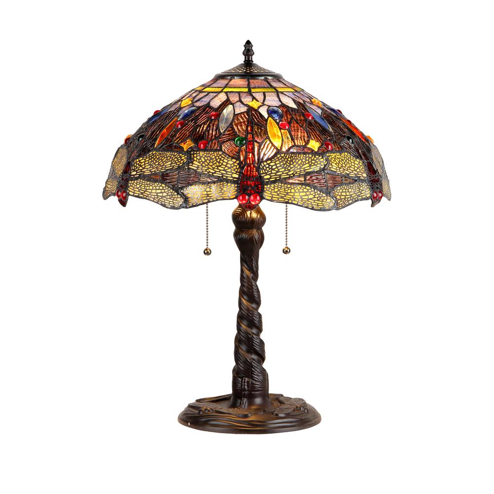 DRAGAN Tiffany-style 2 Light Dragonfly Table Lamp 16" Shade