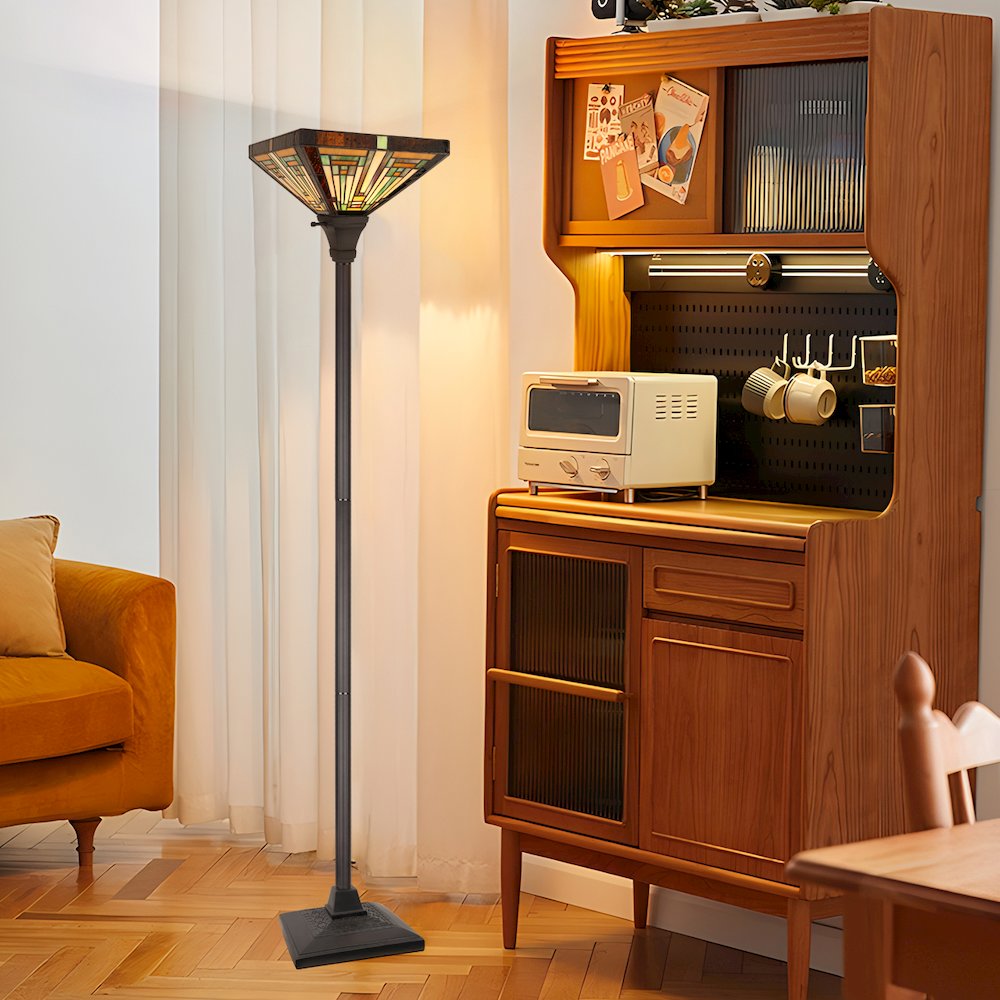 FIRMAN Tiffany-Style 1-Light Torchiere Floor Lamp 12" Shade