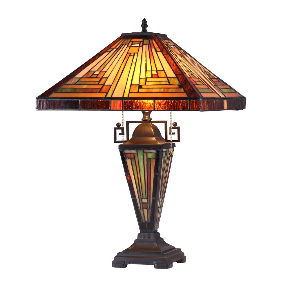 INNES Tiffany-style 3 Light Mission Double Lit Table Lamp 16" Shade