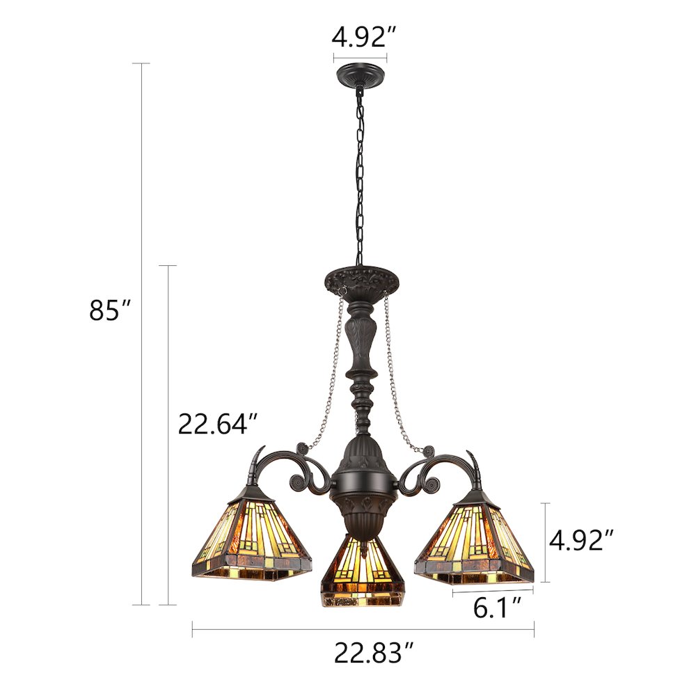 INNES Tiffany-Style 3-Light Mini Chandelier 24" Wide