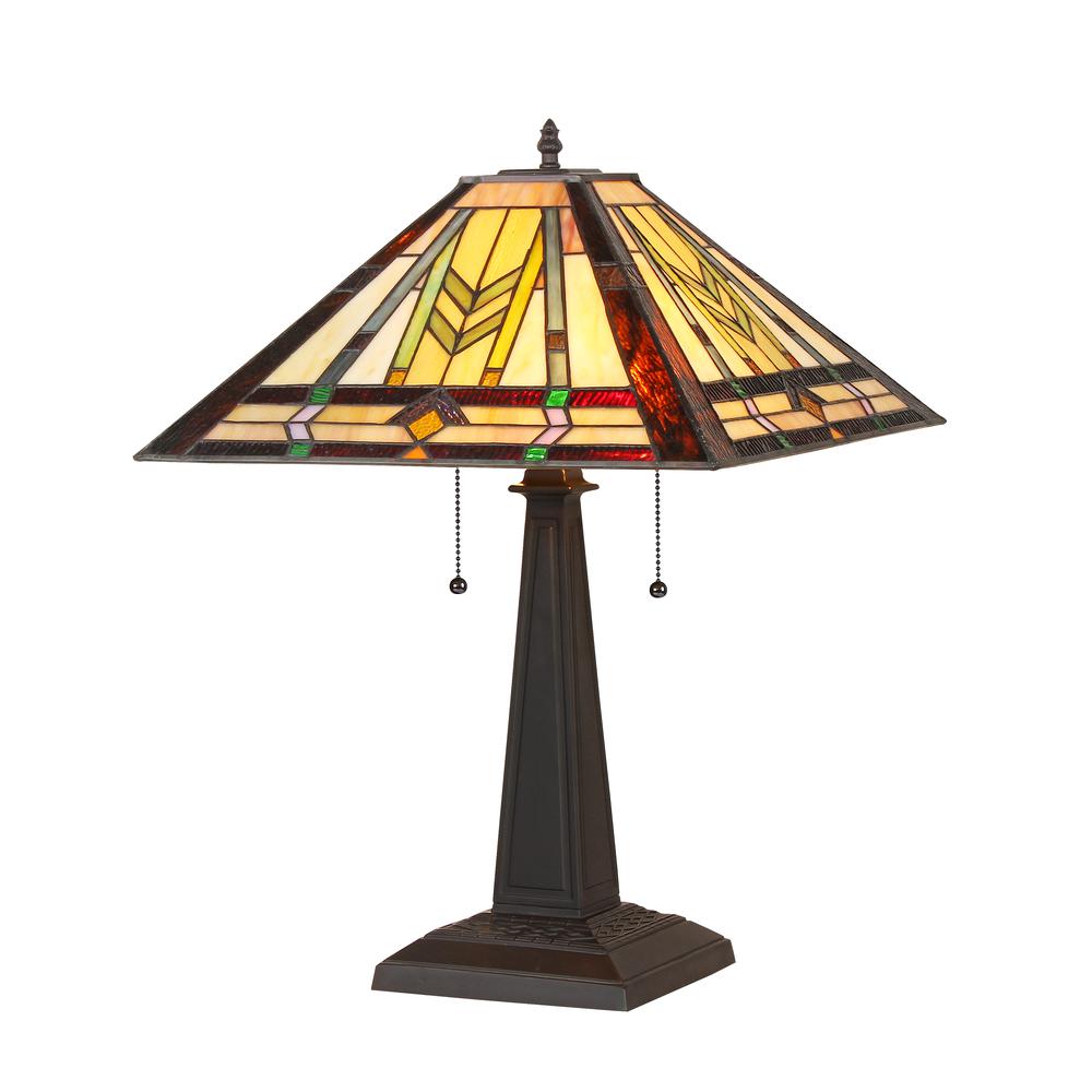 NATHAN Tiffany-style 2 Light Mission Table Lamp 16" Shade