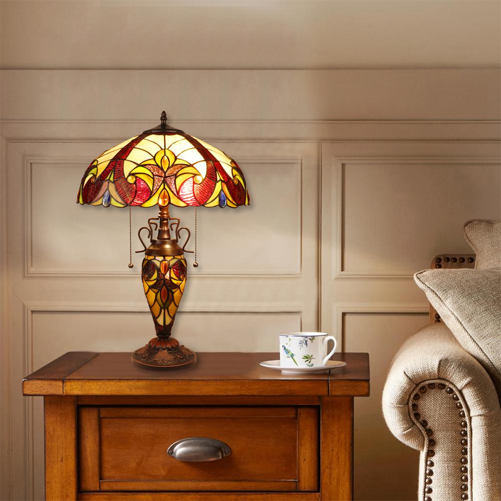 CHLOE Lighting ADIA Victorian-Style Dark Bronze 3 Light Double Lit Table Lamp 16" Wide