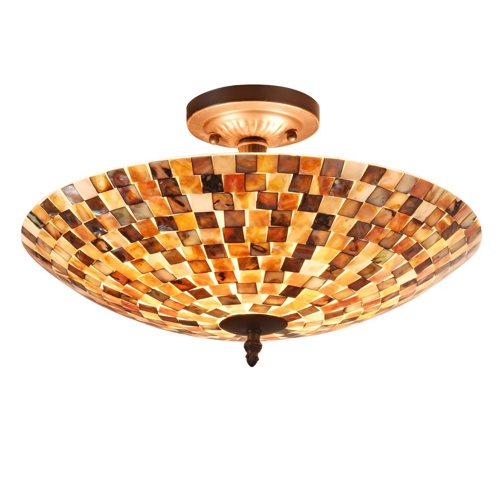 SHELLEY Mosaic 2 Light Semi-flush Ceiling Fixture 16" Shade