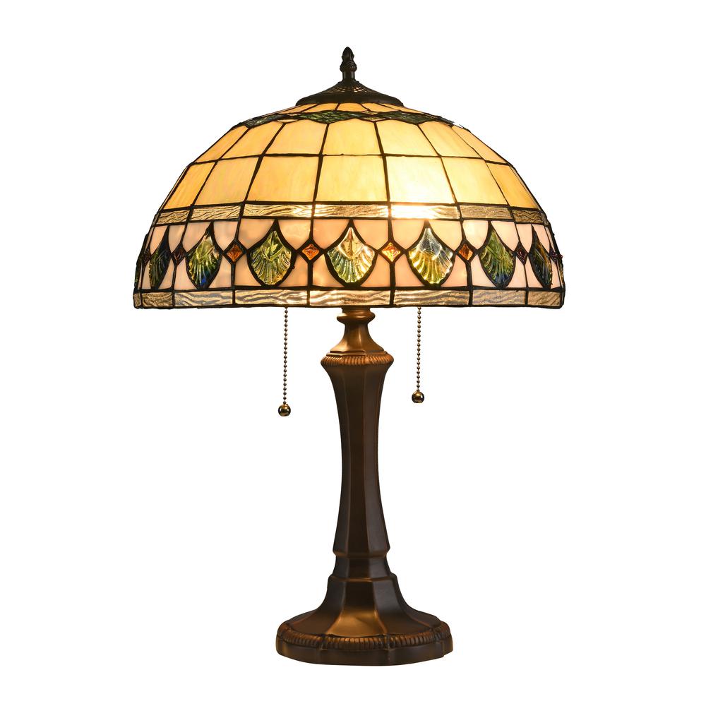 DOUGAL Tiffany-style 2 Light Geometric Table Lamp 16" Shade