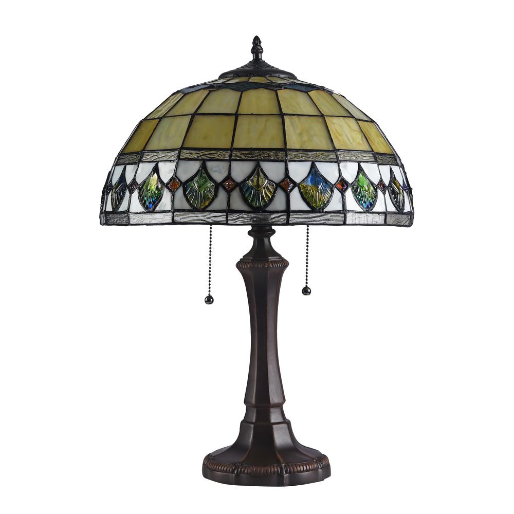 DOUGAL Tiffany-style 2 Light Geometric Table Lamp 16" Shade