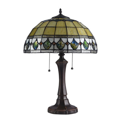 DOUGAL Tiffany-style 2 Light Geometric Table Lamp 16" Shade