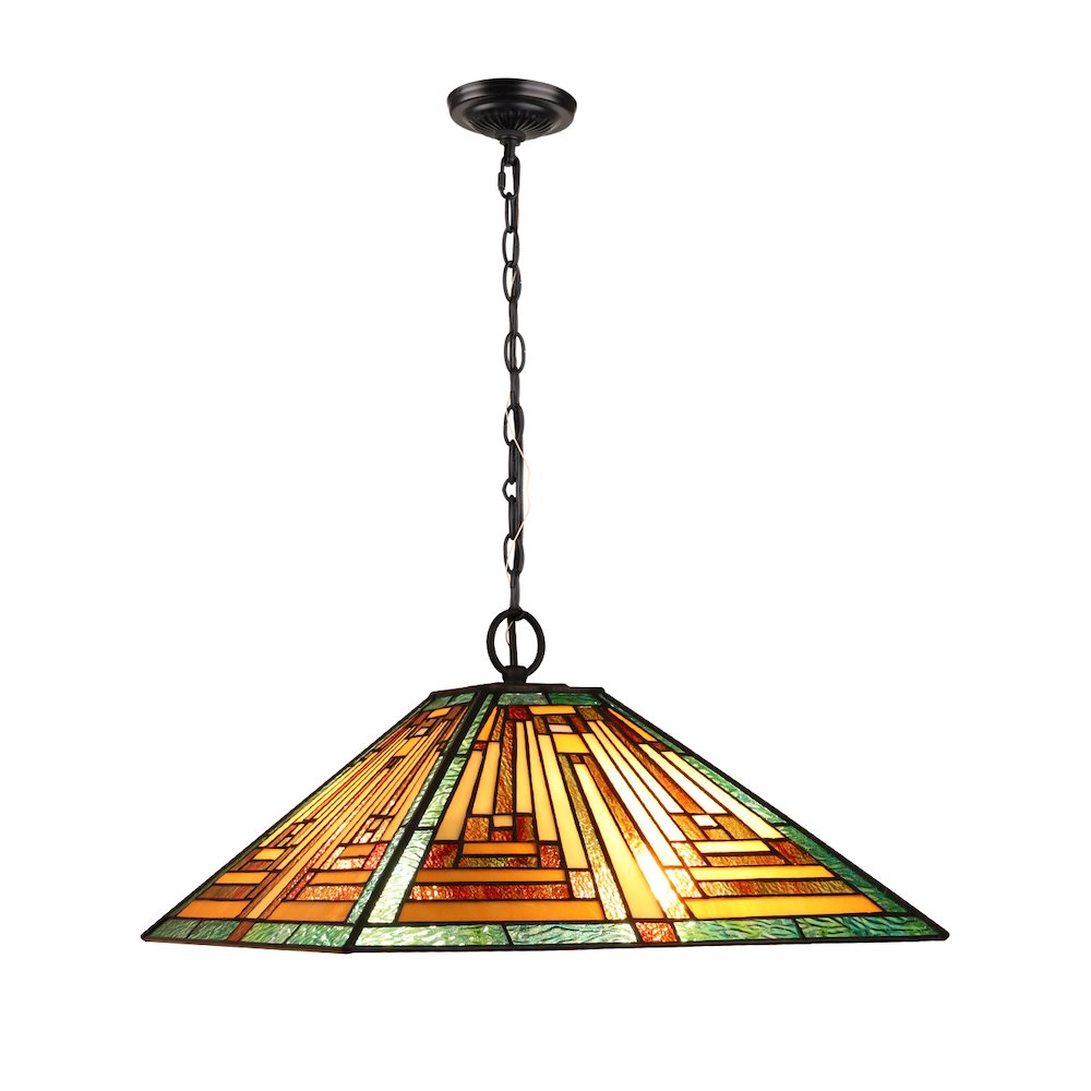 Firman Tiffany-Style 2-Light Mission Ceiling Pendant 16" Shade