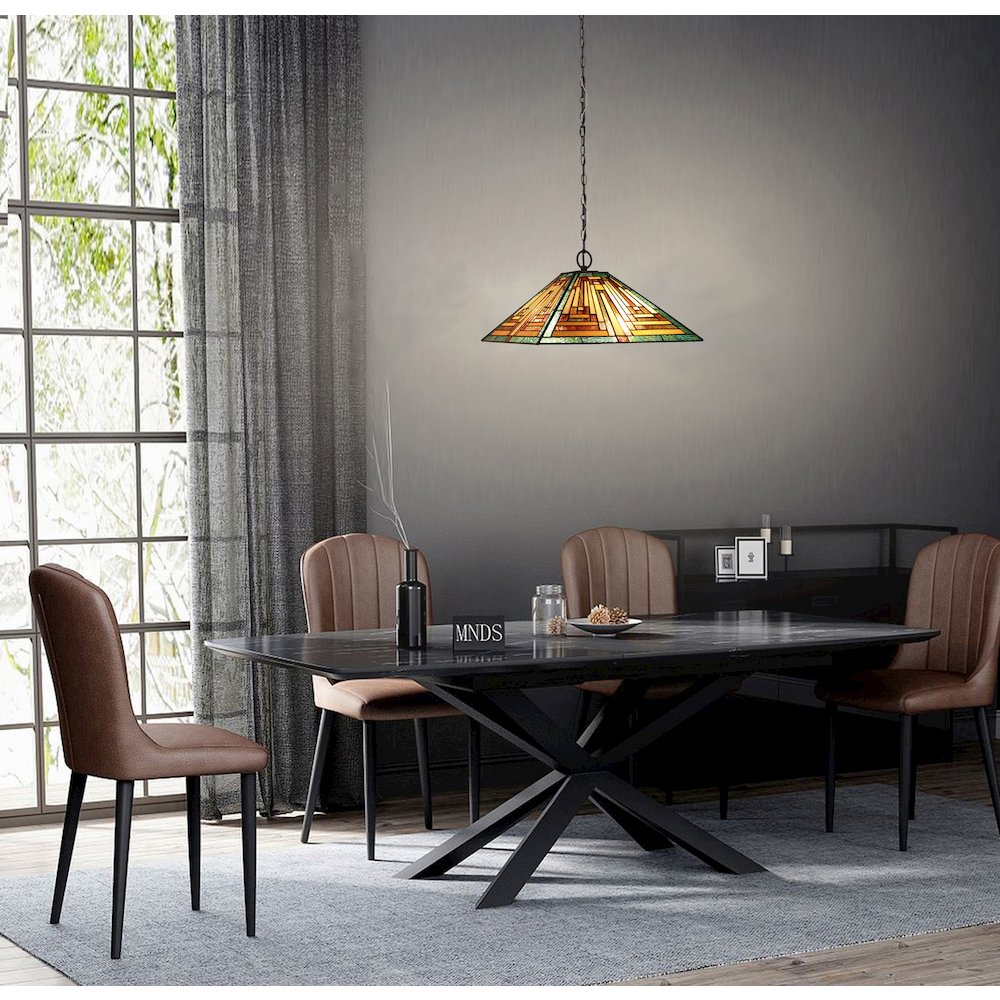 Firman Tiffany-Style 2-Light Mission Ceiling Pendant 16" Shade
