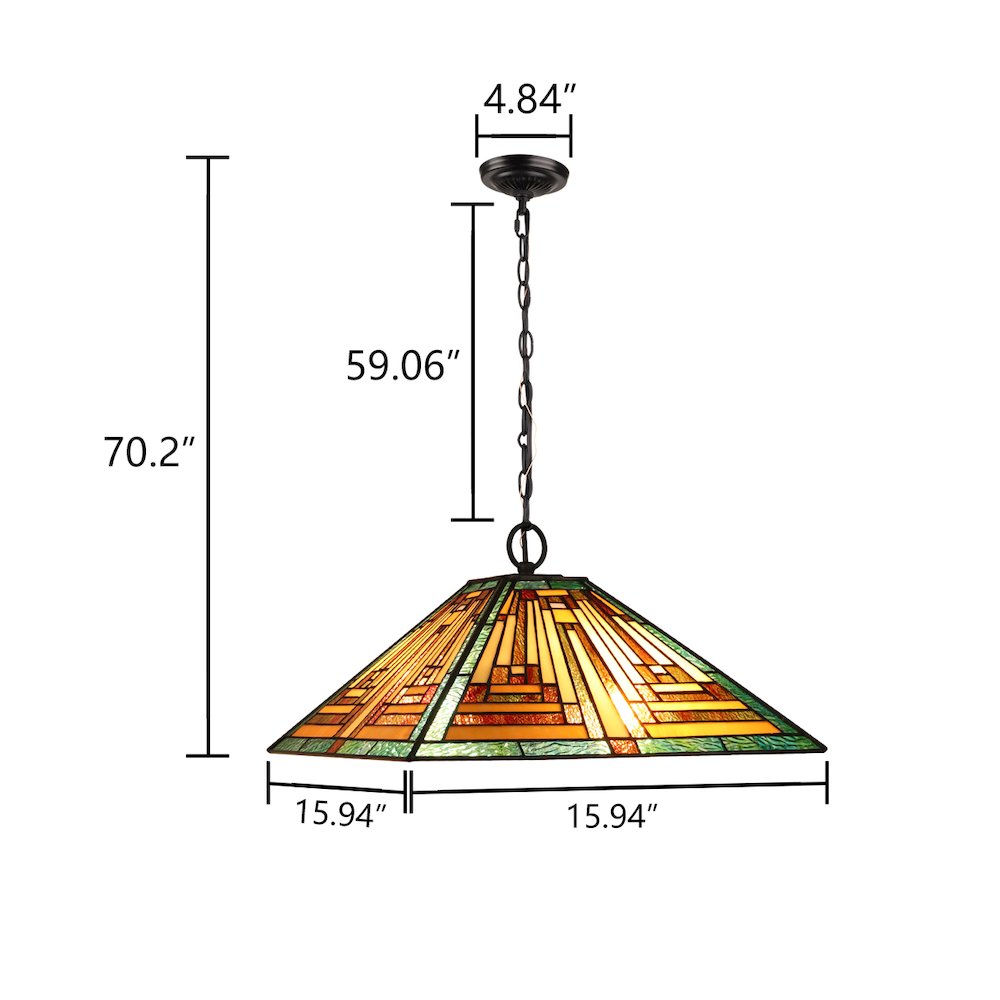 Firman Tiffany-Style 2-Light Mission Ceiling Pendant 16" Shade
