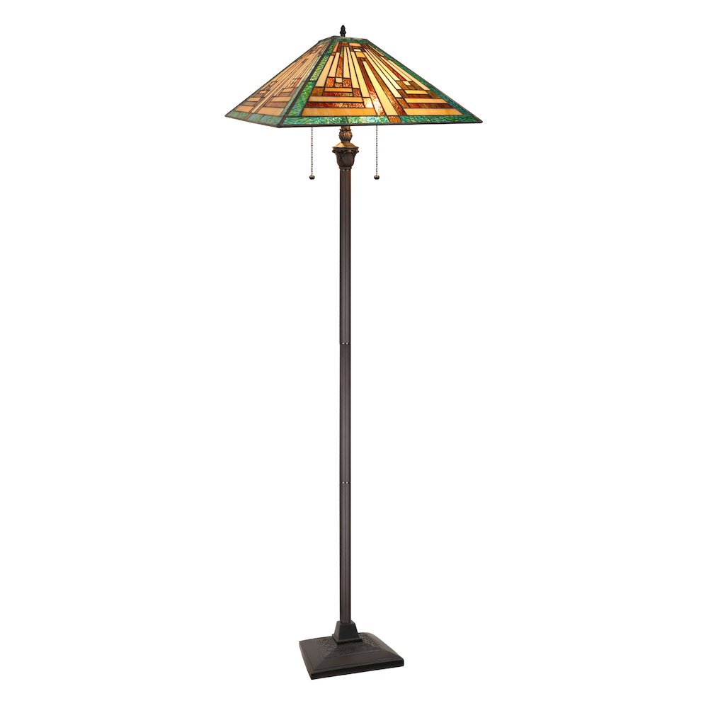 FIRMAN Tiffany-Style 2-Light Mission Floor Lamp 16" Shade