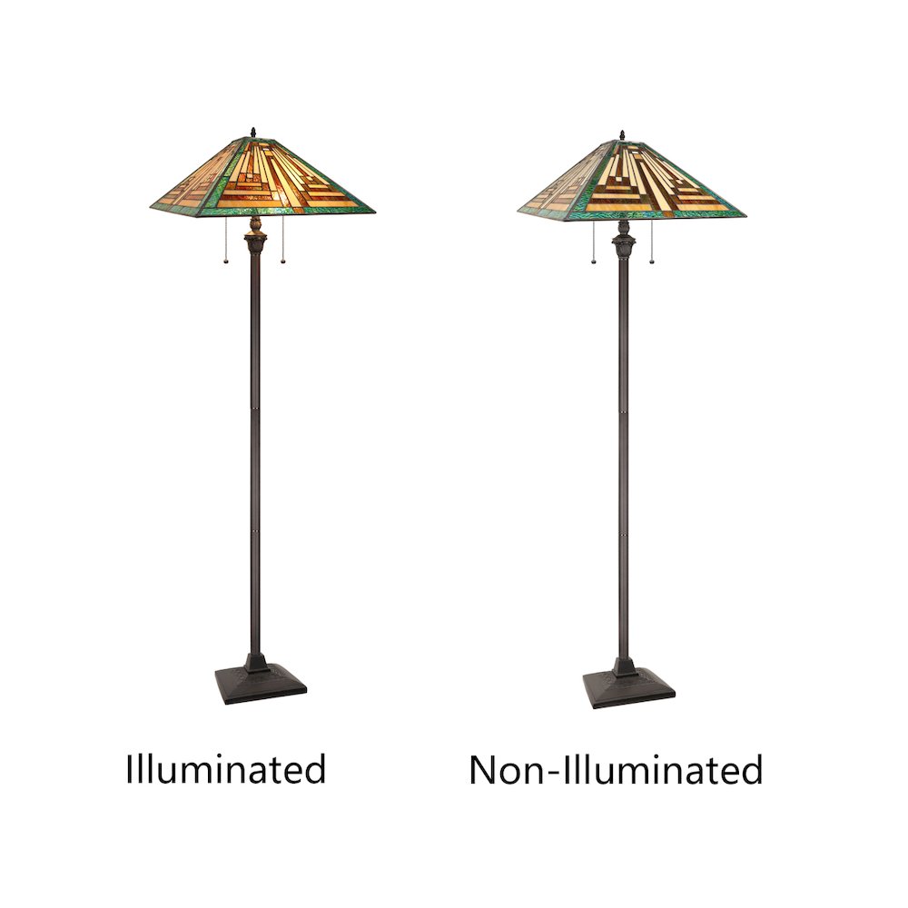 FIRMAN Tiffany-Style 2-Light Mission Floor Lamp 16" Shade