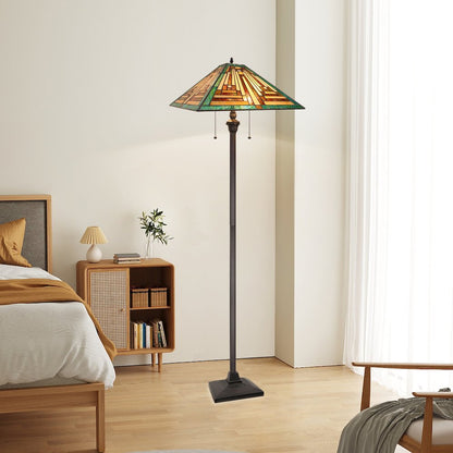 FIRMAN Tiffany-Style 2-Light Mission Floor Lamp 16" Shade