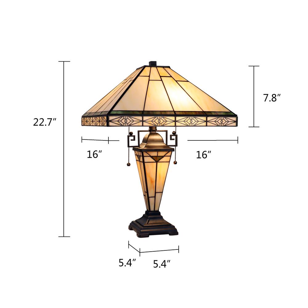 Mission-Style 3-Light Blackish Bronze Finish Double Lit Table Lamp 16" Shade