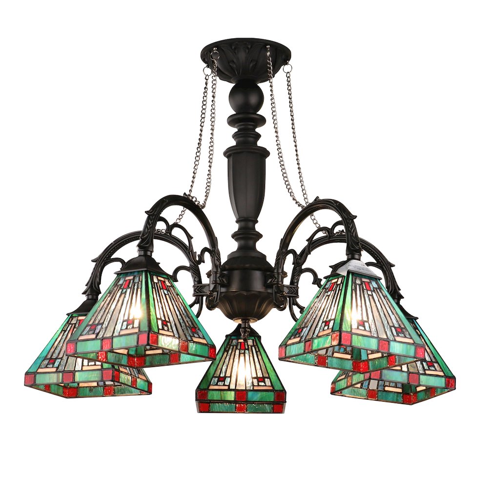 Innes Tiffany-Style 5-Light Mission Large Chandelier 27" Wide