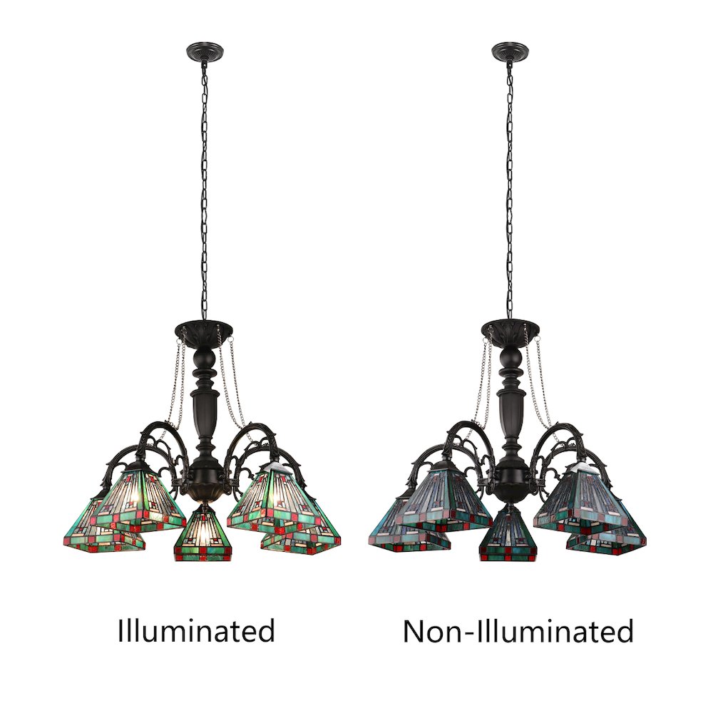 Innes Tiffany-Style 5-Light Mission Large Chandelier 27" Wide