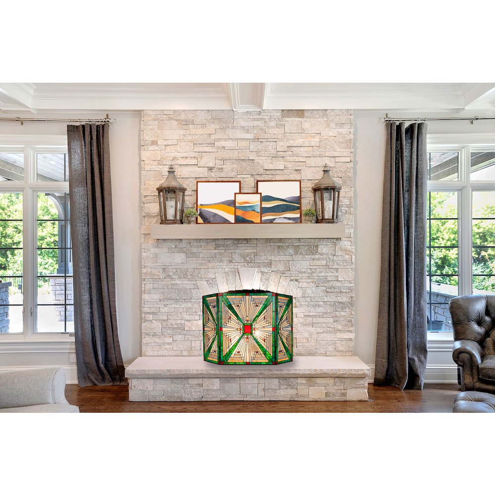 Innes Tiffany-Style 3Pcs Folding Mission Fireplace Screen 45" Wide