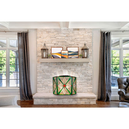 Innes Tiffany-Style 3Pcs Folding Mission Fireplace Screen 45" Wide