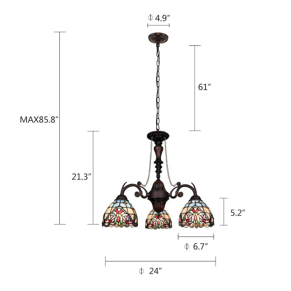 Grenville Victorian-Style Dark Bronze 3-Light Mini Chandelier 24" Wide