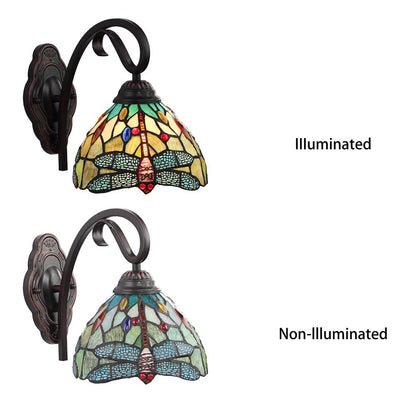 CHLOE Lighting EMPRESS Dragonfly Tiffany-style Dark Bronze 1 Light Wall Sconce 8 " Wide