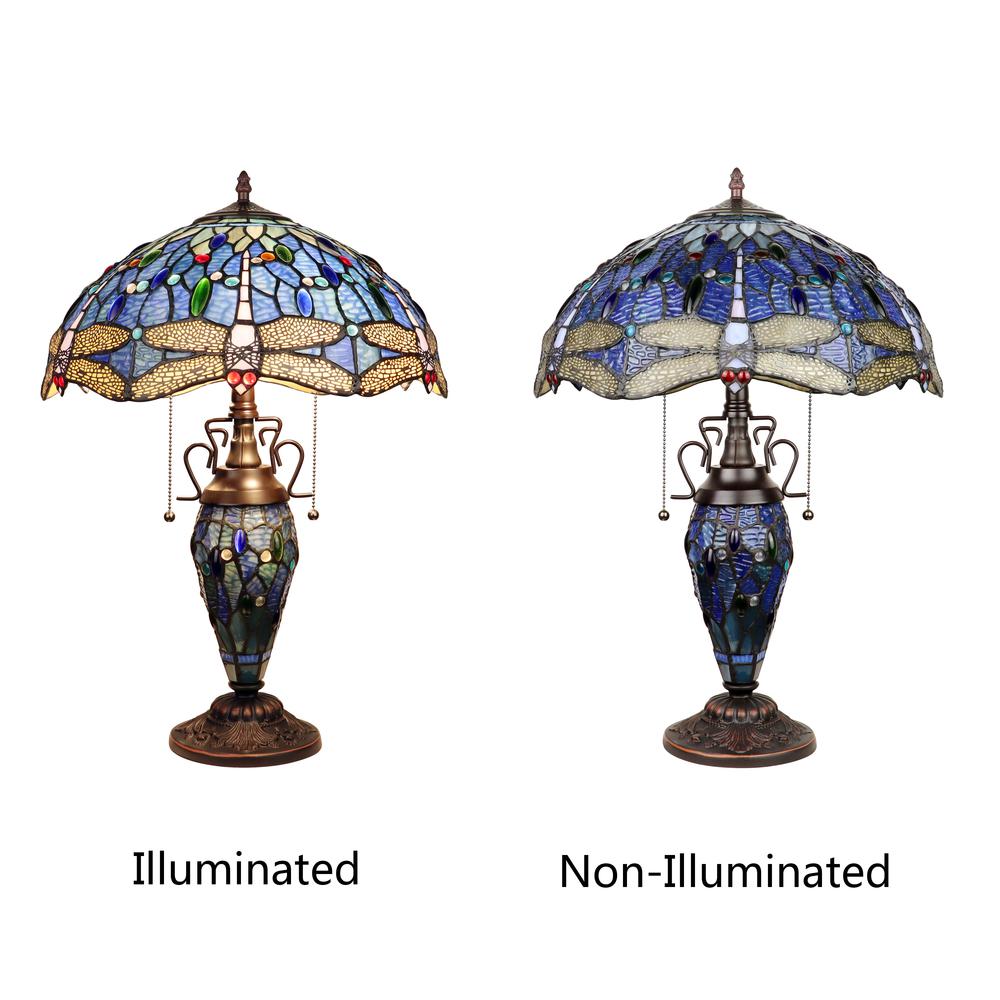 CHLOE Lighting SUNNIVA Dragonfly-Style Dark Bronze 3 Light Double Lit Table Lamp 16" Wide