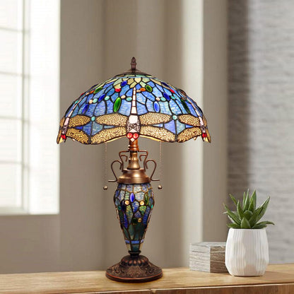 CHLOE Lighting SUNNIVA Dragonfly-Style Dark Bronze 3 Light Double Lit Table Lamp 16" Wide