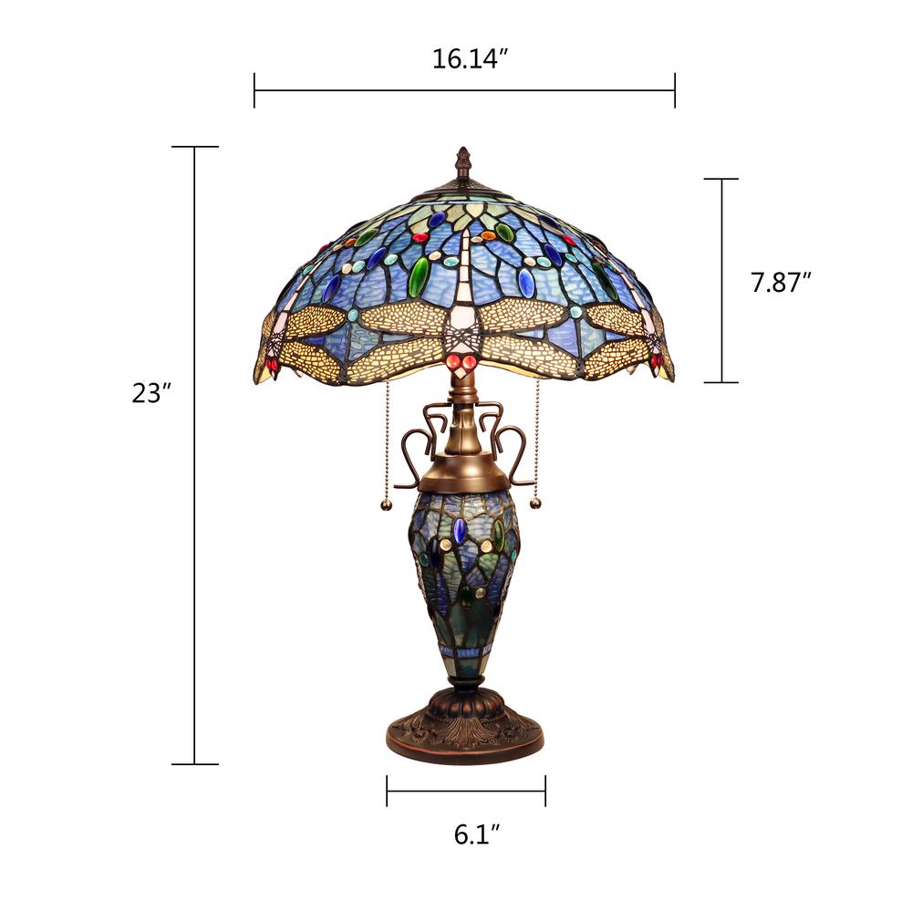 CHLOE Lighting SUNNIVA Dragonfly-Style Dark Bronze 3 Light Double Lit Table Lamp 16" Wide