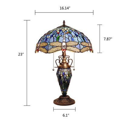 CHLOE Lighting SUNNIVA Dragonfly-Style Dark Bronze 3 Light Double Lit Table Lamp 16" Wide
