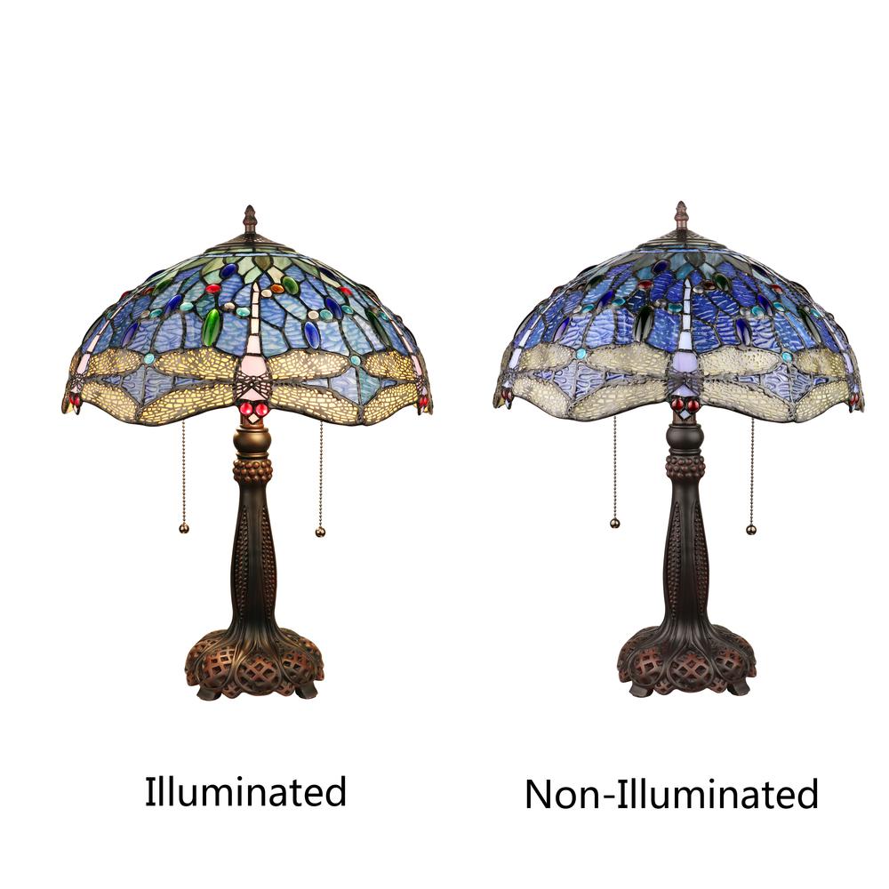 CHLOE Lighting SUNNIVA Dragonfly-Style Dark Bronze 2 Light Table Lamp 16" Wide