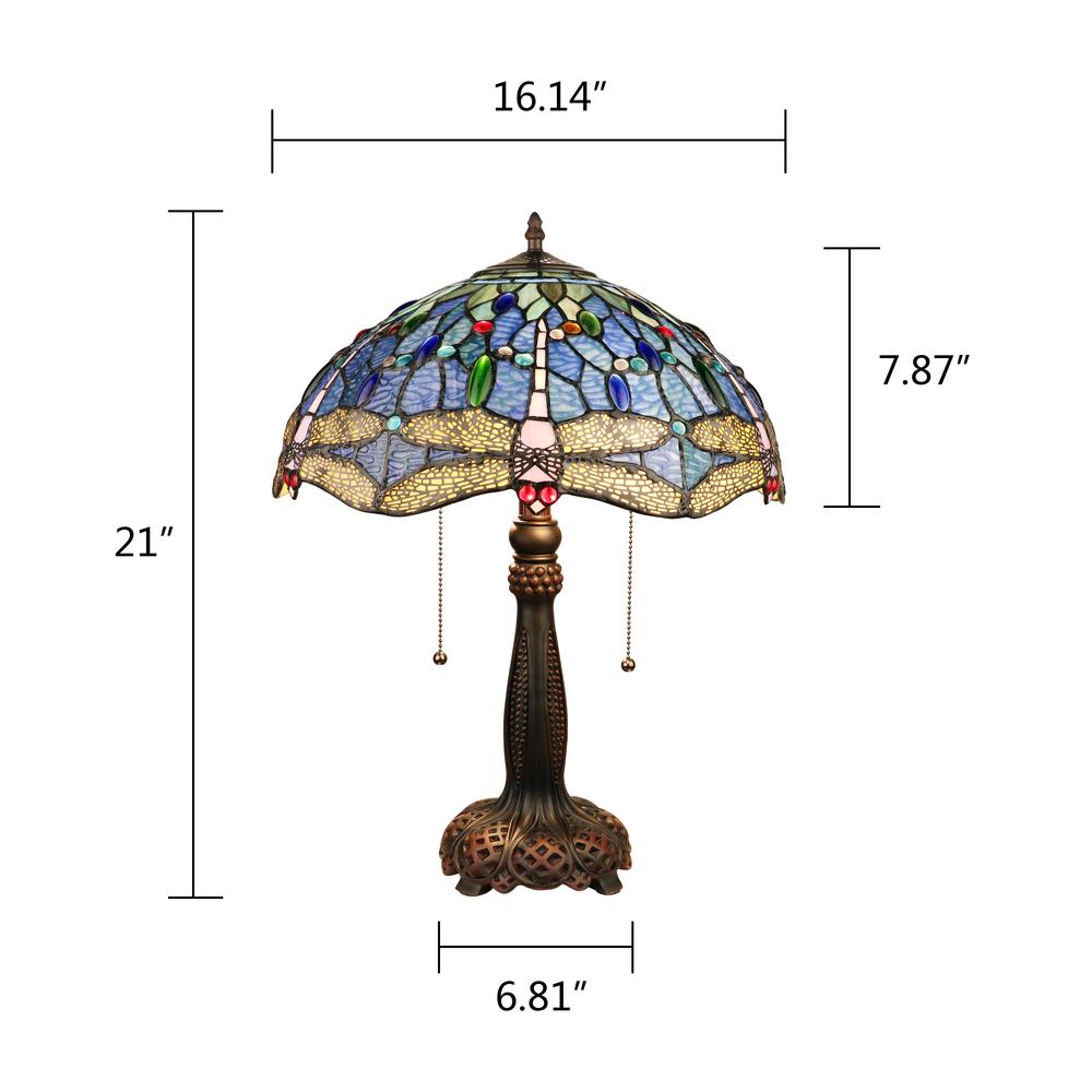 CHLOE Lighting SUNNIVA Dragonfly-Style Dark Bronze 2 Light Table Lamp 16" Wide