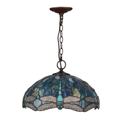 Sunniva Dragonfly Tiffany-Style 2-Light Ceiling Pendant 16" Shade