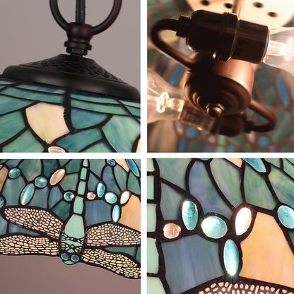 Sunniva Dragonfly Tiffany-Style 2-Light Ceiling Pendant 16" Shade