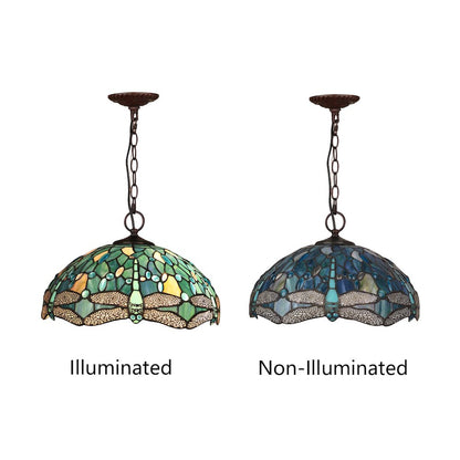 Sunniva Dragonfly Tiffany-Style 2-Light Ceiling Pendant 16" Shade