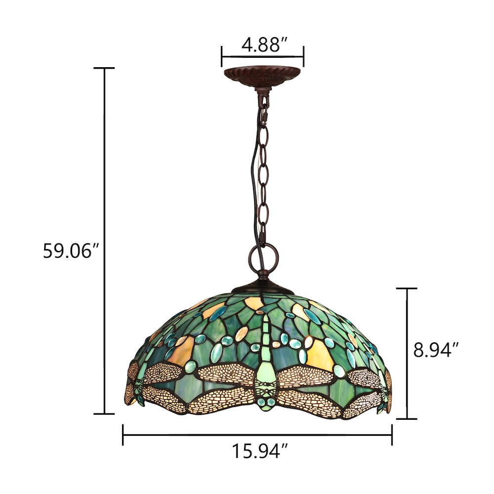 Sunniva Dragonfly Tiffany-Style 2-Light Ceiling Pendant 16" Shade
