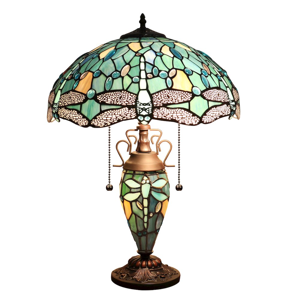 Sunniva Dragonfly Tiffany-Style 3-Light Double Lit Table Lamp 16" Shade