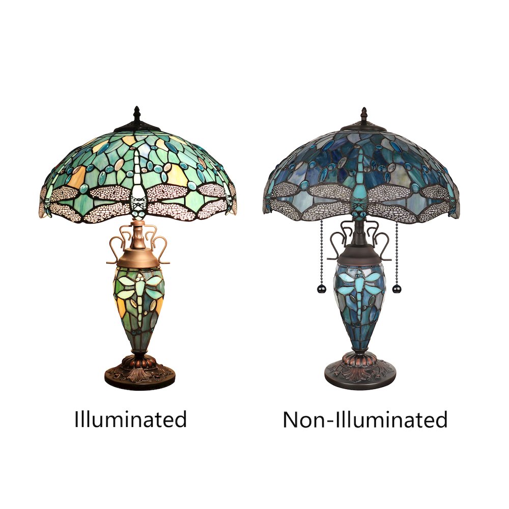 Sunniva Dragonfly Tiffany-Style 3-Light Double Lit Table Lamp 16" Shade