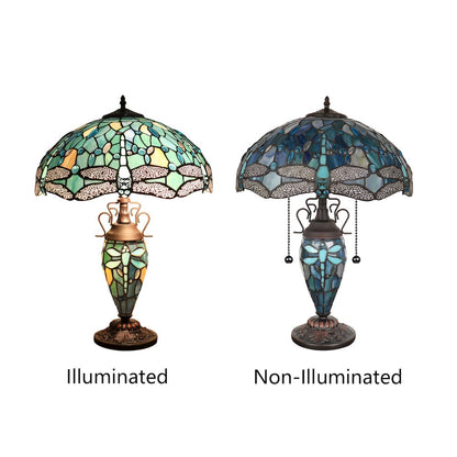 Sunniva Dragonfly Tiffany-Style 3-Light Double Lit Table Lamp 16" Shade
