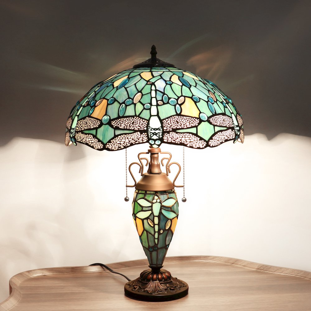 Sunniva Dragonfly Tiffany-Style 3-Light Double Lit Table Lamp 16" Shade